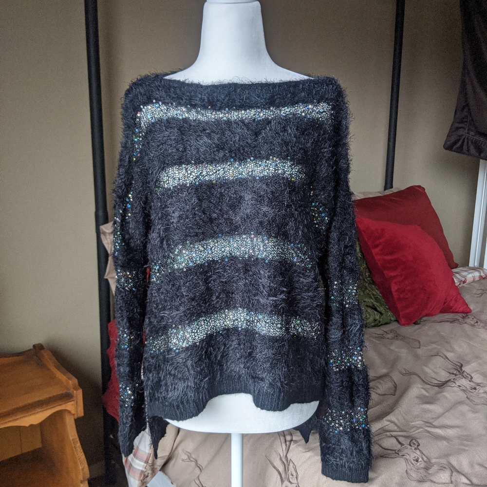 Oversized Sequin Fuzzy Sweater